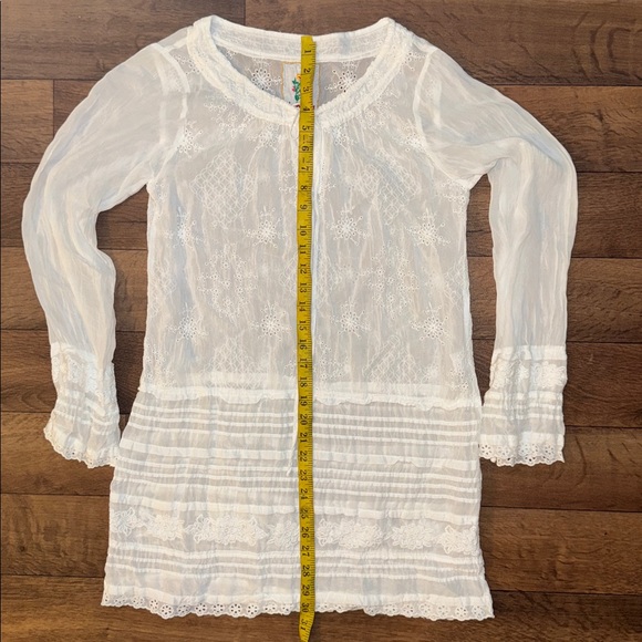 Johnny Was Size Extra Small Egg Shell Off White Sheer Tunic Long Sleeve Top Cute - Picture 12 of 15